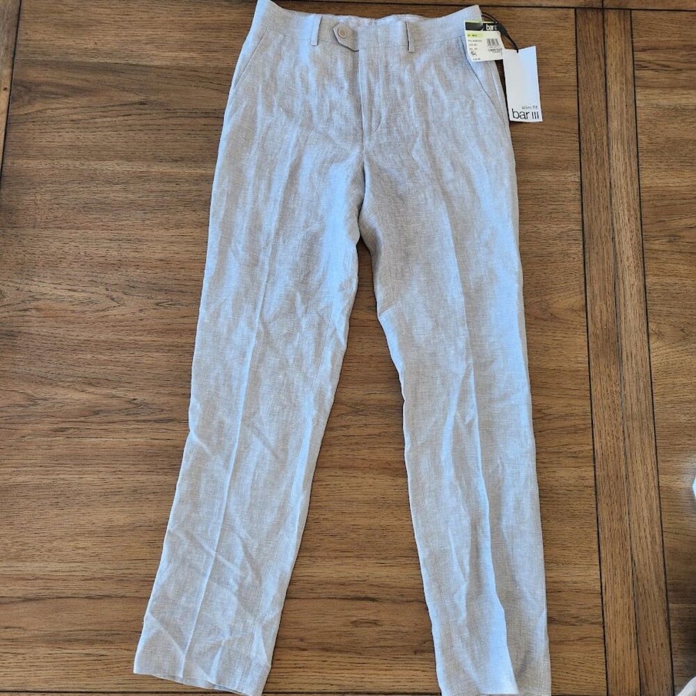 Bar III Slim-Fit Linen-Blend Dress Pants in Light Grey (30W x 32L)